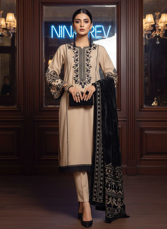 Samina Ready to Wear 3 Pcs Embroidered Dress with Palachi Shawl