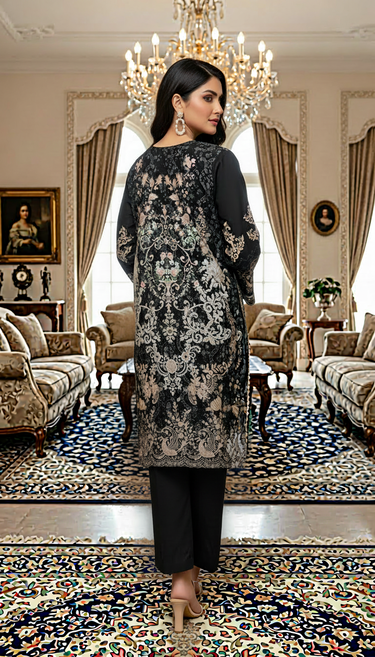 Arfa Black Ready to Wear 2 Pcs Embroidered Dress
