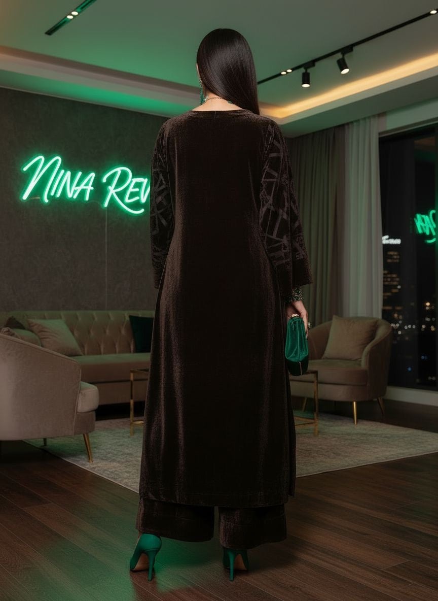 Rabeka Brown Velvet co ord Set