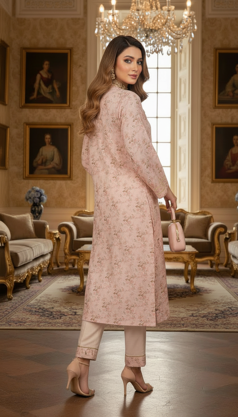 Maha Pink Ready to Wear 2 Pcs Hand Embroidered Dress