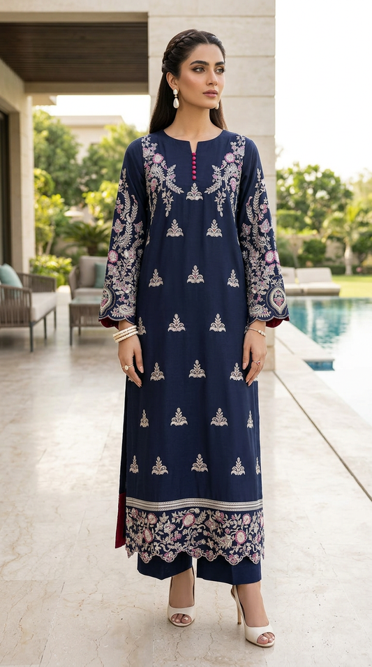 Raisa Navy Fully Embroidered 2 Pcs Dress