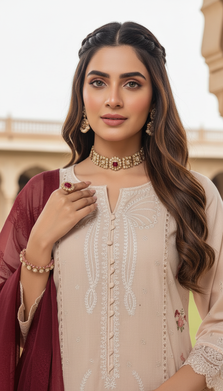 Tehzeeb pink Ready to Wear 3 Pcs Chikankari Dress