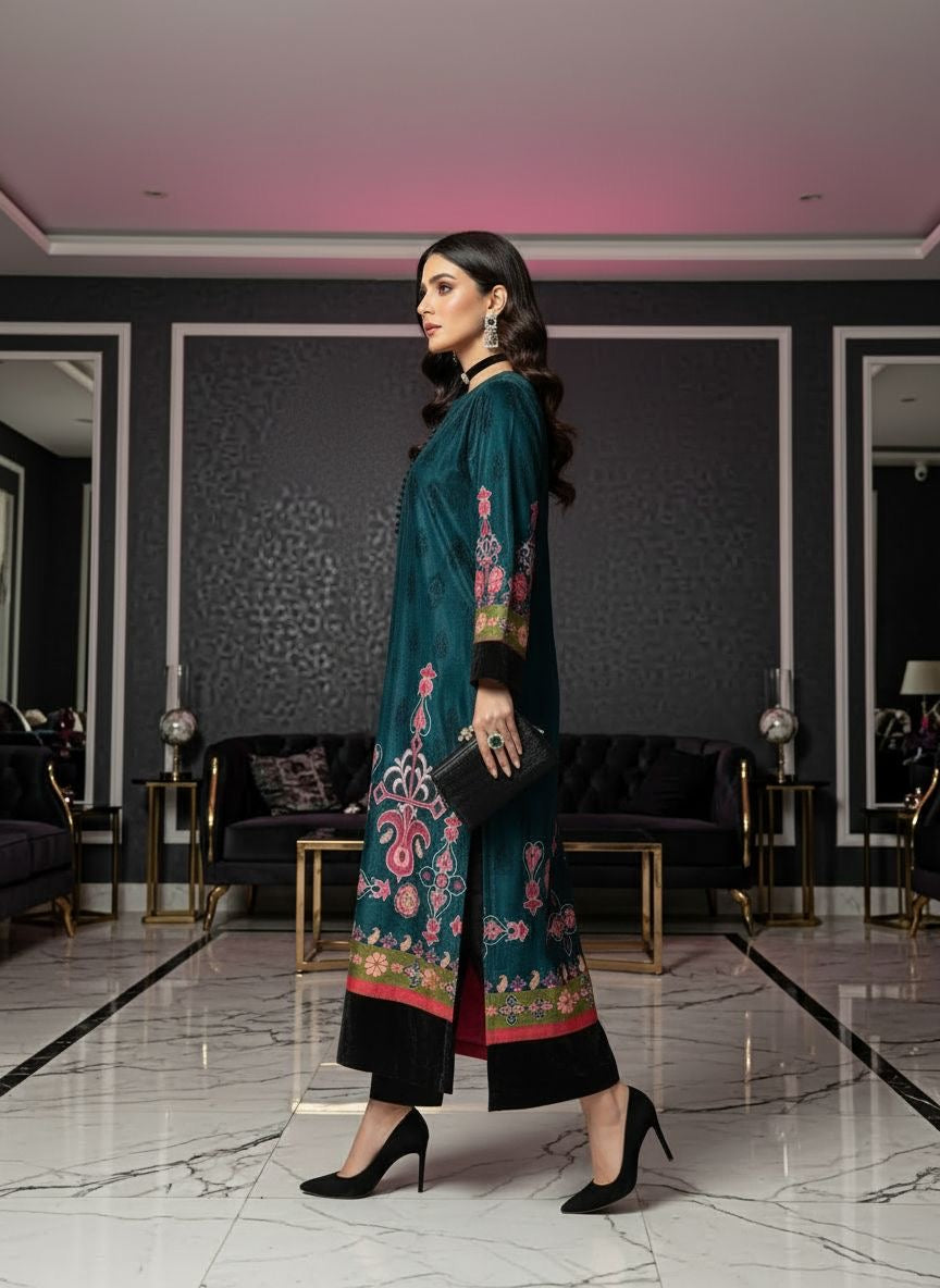 Armaniya Velvet Kaftan Printed 2 Pcs Dress