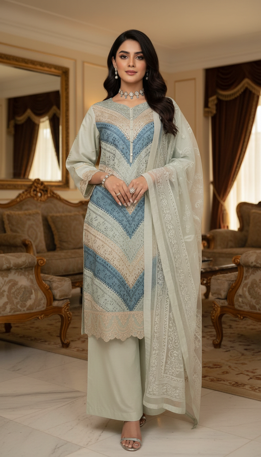 Tabassum Full Chikankari Embroidered Ready to Wear 3 Pcs Dress with Jacquard dopatta