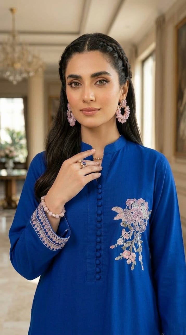 Royalty blue Embroidered 2 Pcs Dress