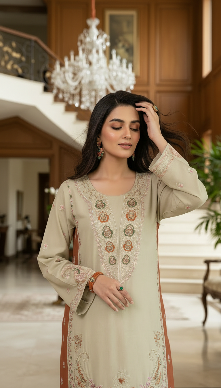 Dacia Fully Embroidered 2 Pcs Dress