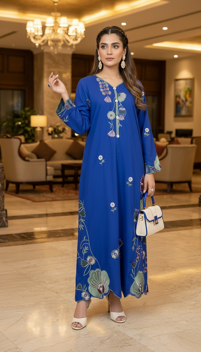 Aber Ready to Wear Embroidered 2 Pcs Linen Kaftan