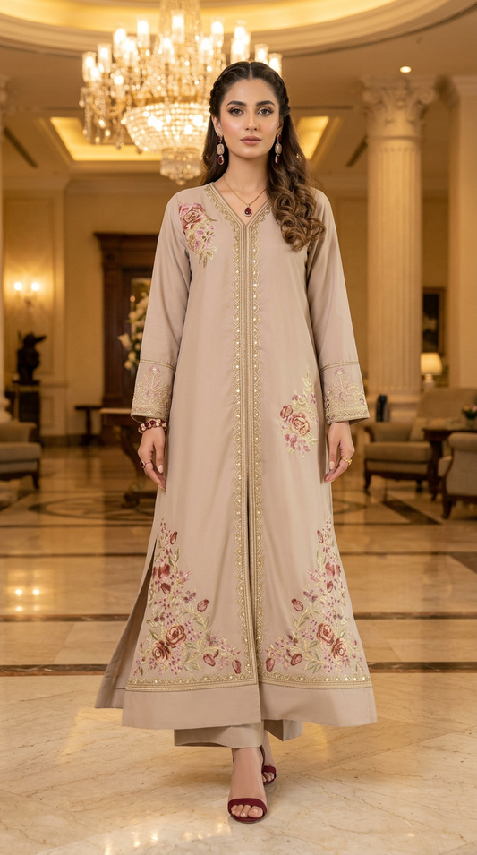 Rose Mauve Ready to Wear Embroidered 2 Pcs Dress