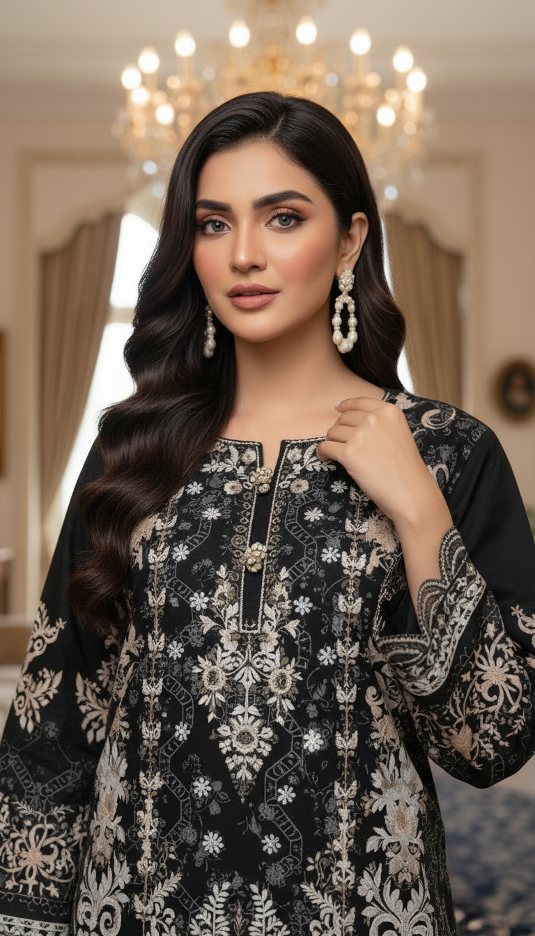 Arfa Black Ready to Wear 2 Pcs Embroidered Dress