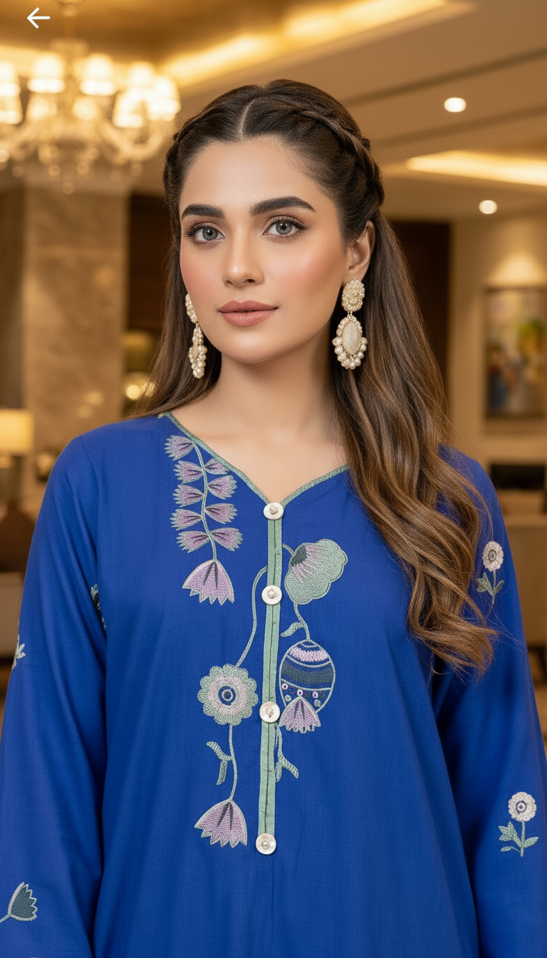 Aber Ready to Wear Embroidered 2 Pcs Linen Kaftan