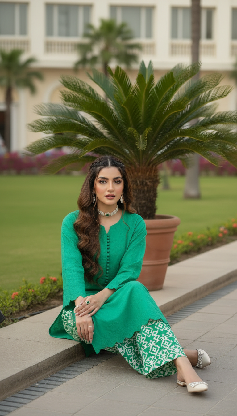 Green Chikankari Ready to Wear 2 Pcs Dress