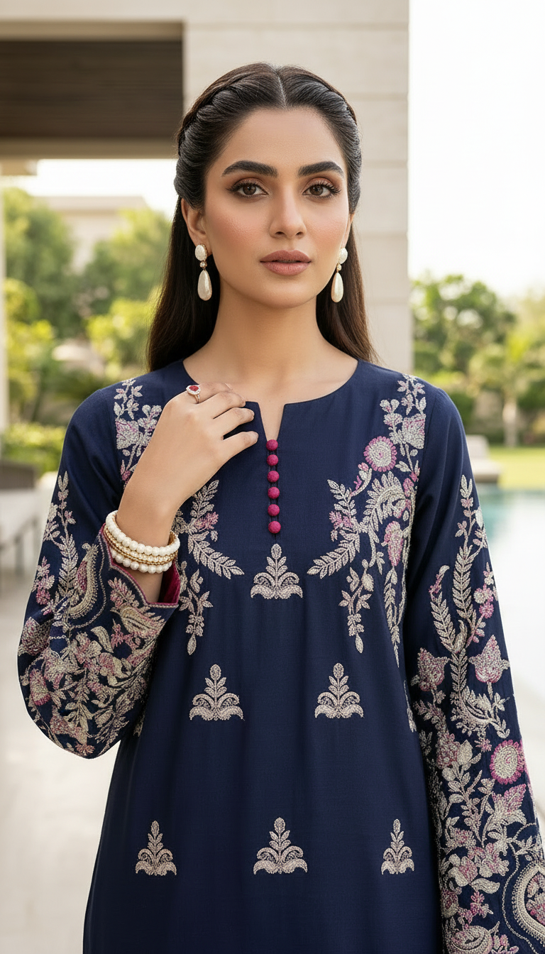 Raisa Navy Fully Embroidered 2 Pcs Dress