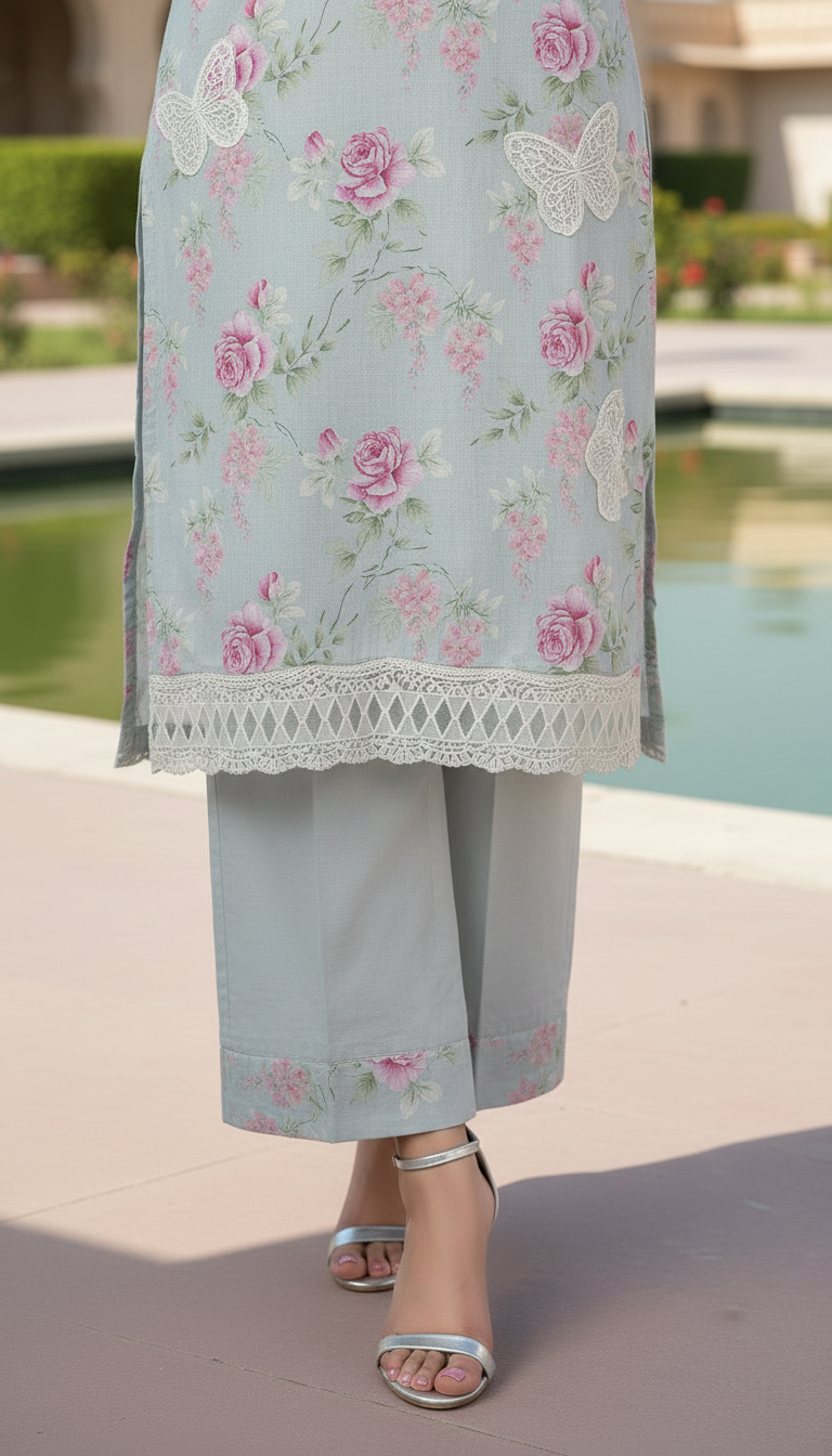 Grey Deluxe Ready to Wear 3 Pcs Embroidered Dress with Chiffon dopatta
