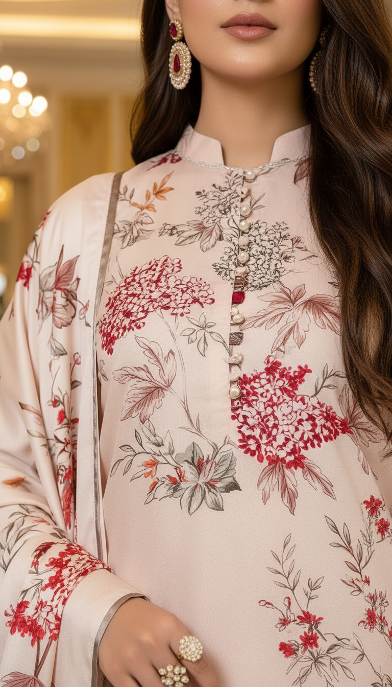 Arwa Ready to Wear 3 Pcs Linen Dress with Silk dopatta