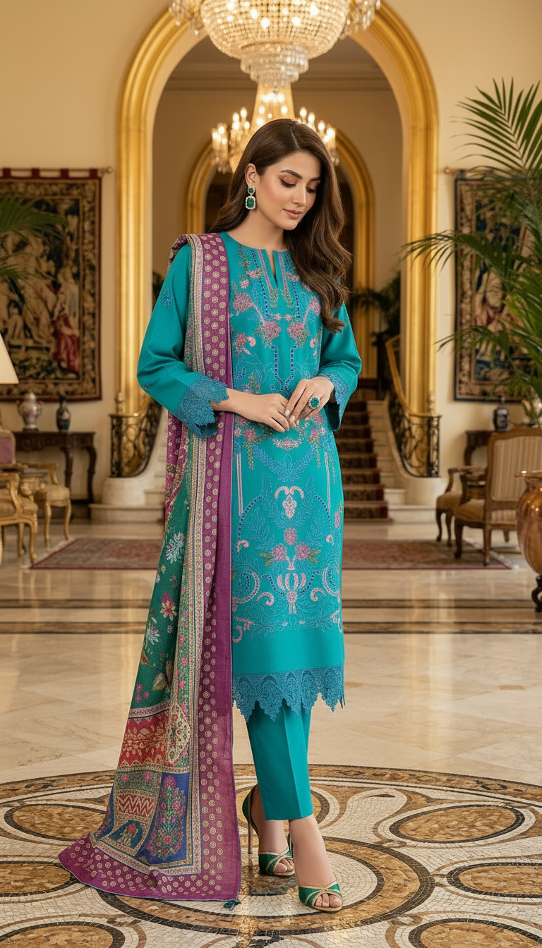 Falak Ferozi chikankari Ready to Wear Embroidered 3 Pcs Dress