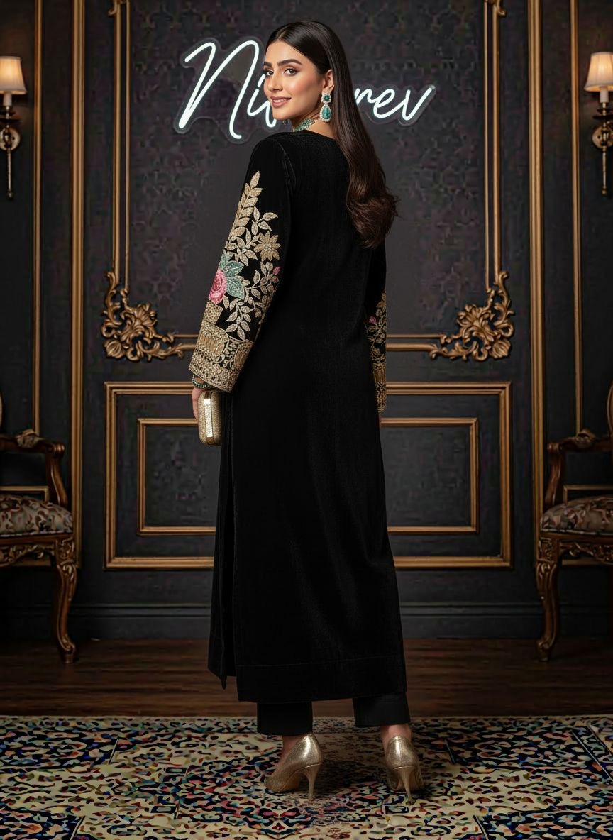 Charlotte Velvet Embroidered 2 Pcs Dress