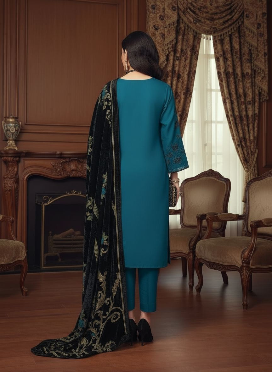 Mahira Teal Ready to Wear 3 Pcs Embroidered Dress