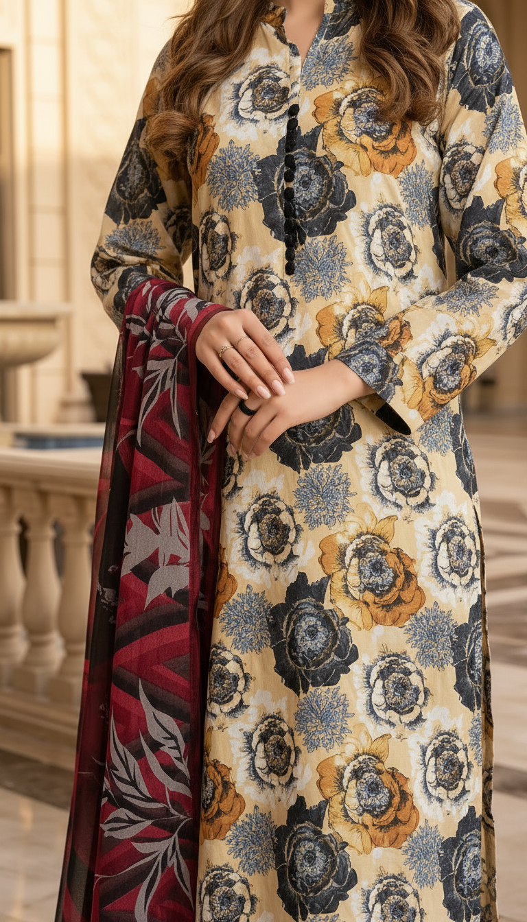 Azma Ready to Wear 3 Pcs Linen Dress with Chiffon dopatta