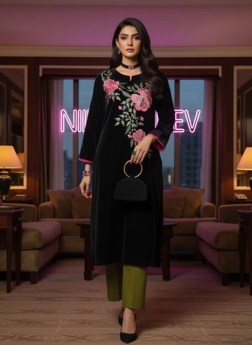 Peacock Velvet Ready to Wear 2 Pcs Dress