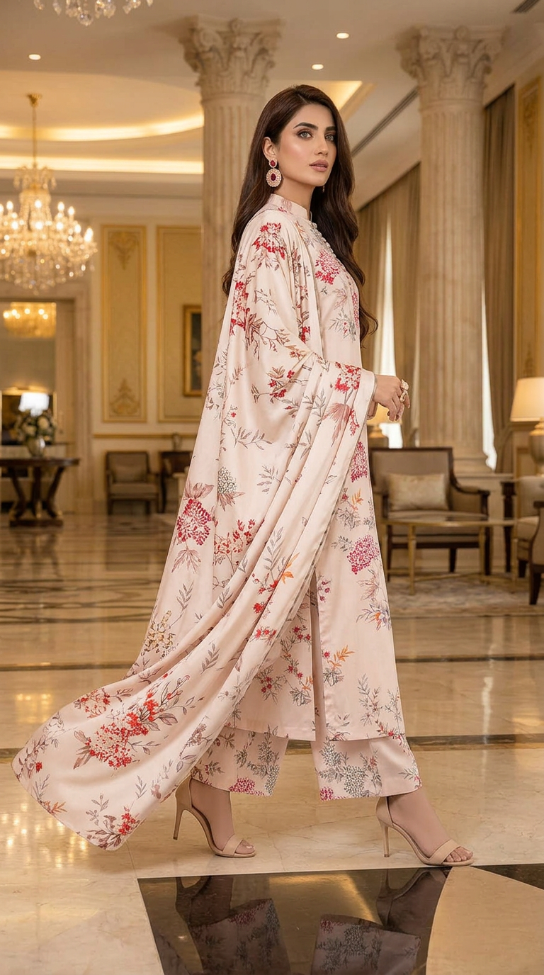Arwa Ready to Wear 3 Pcs Linen Dress with Silk dopatta