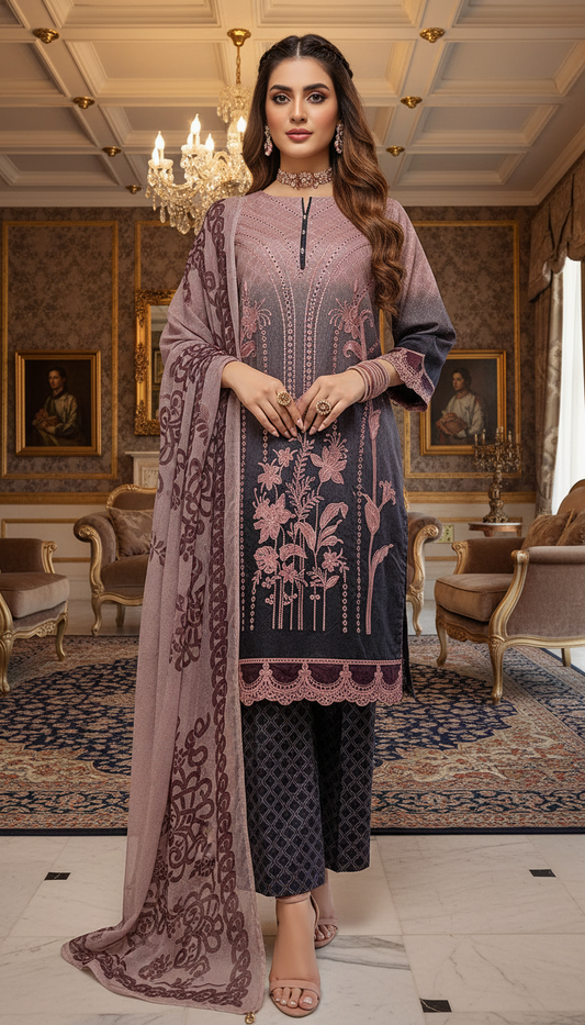 Zark Pink Chikankari Ready to Wear 3 Pcs Dress
