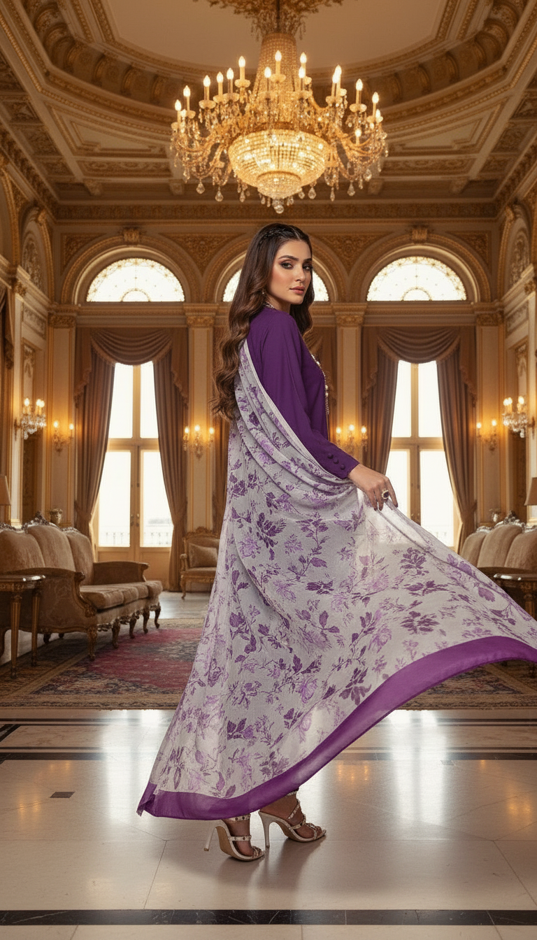 Purple Grace Ready to Wear 3 Pcs Dress with Chiffon dopatta