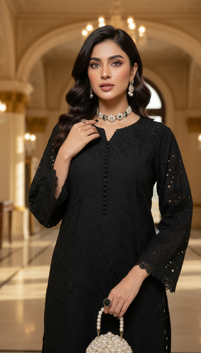 Black Chikankari Ready to Wear 2 Pcs Dress