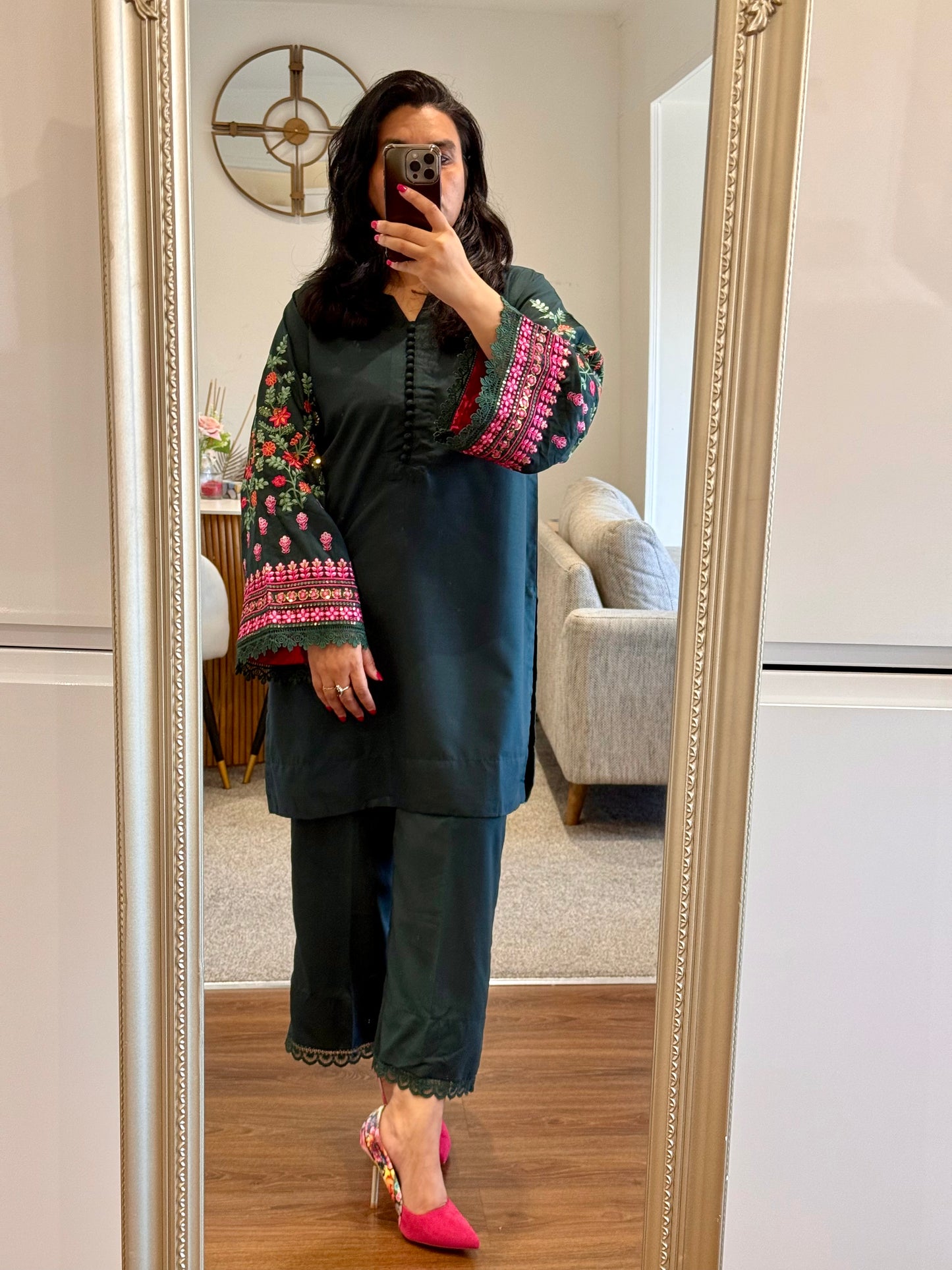 Green Forest Ready to Wear 2 Pcs Embroidered Dress