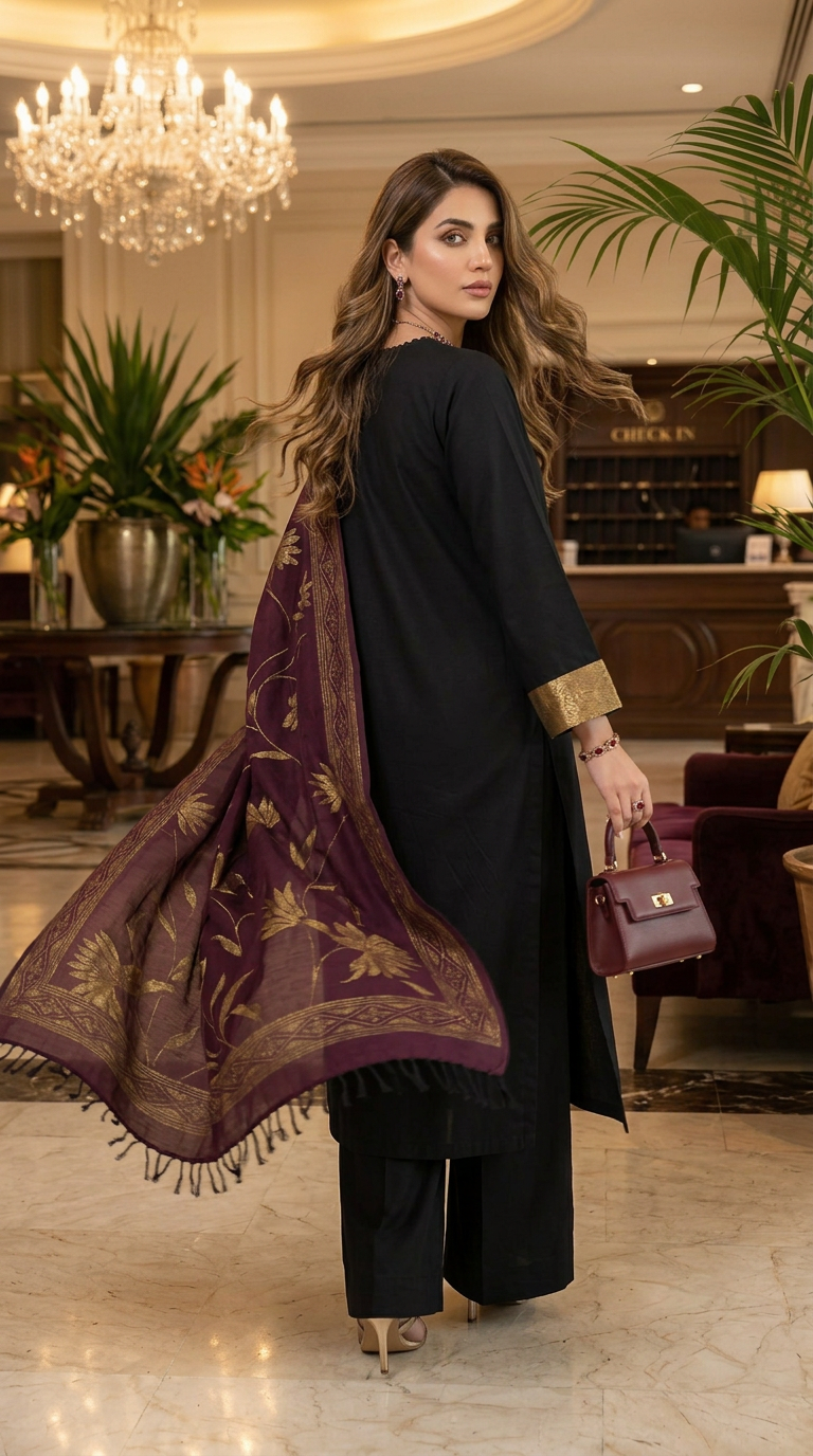 Rani Black Exclusive Kani Shawl 3 Pcs Dress