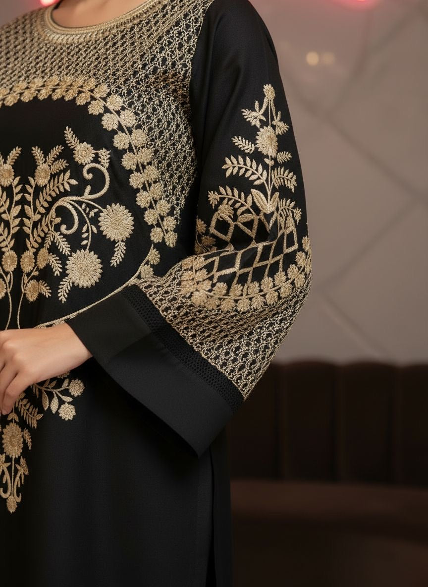 Merab Black Ready to Wear 2 Pcs Embroidered Dress