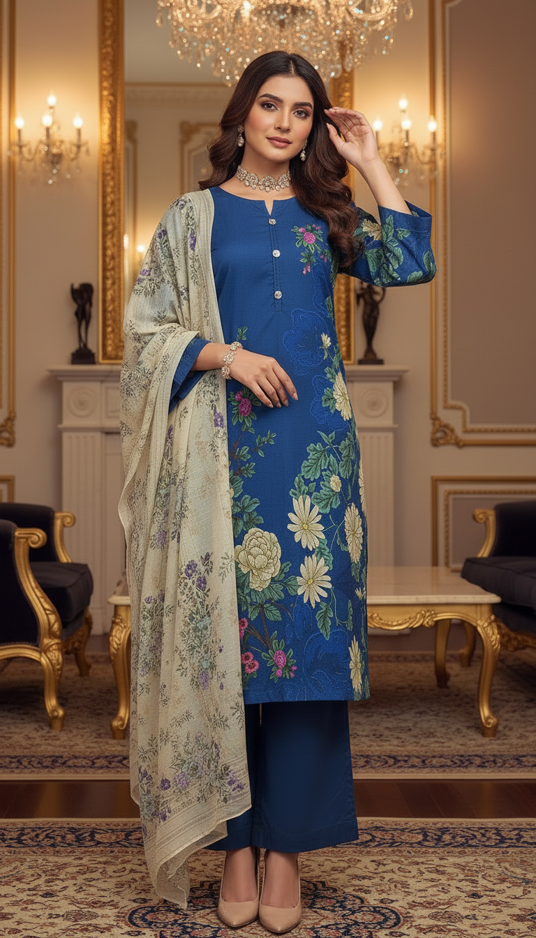 Blue Bahar Ready to Wear 3 Pcs Lawn Dress