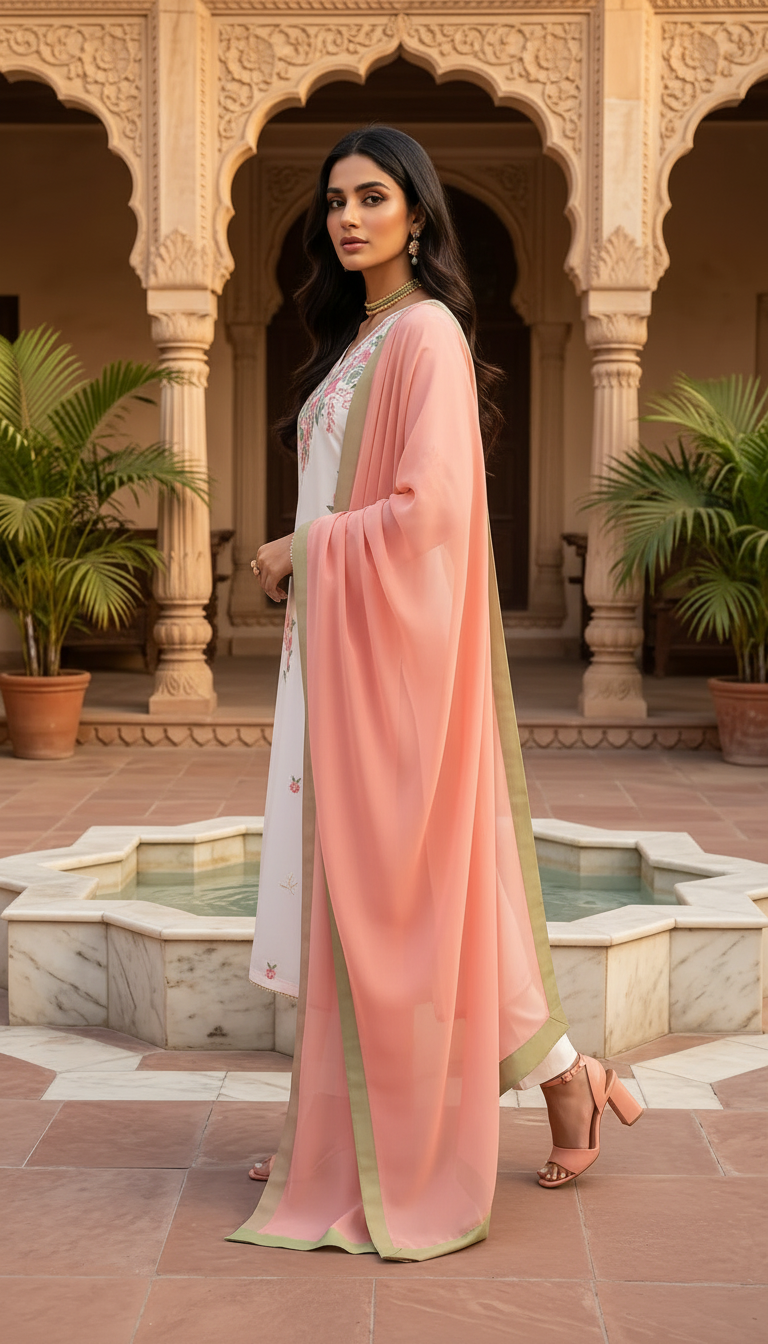 Hiba Cream Ready to Wear 3 Pcs Embroidered Dress