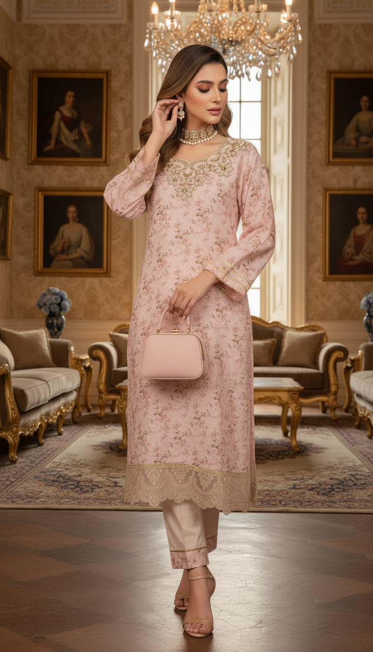 Maha Pink Ready to Wear 2 Pcs Hand Embroidered Dress