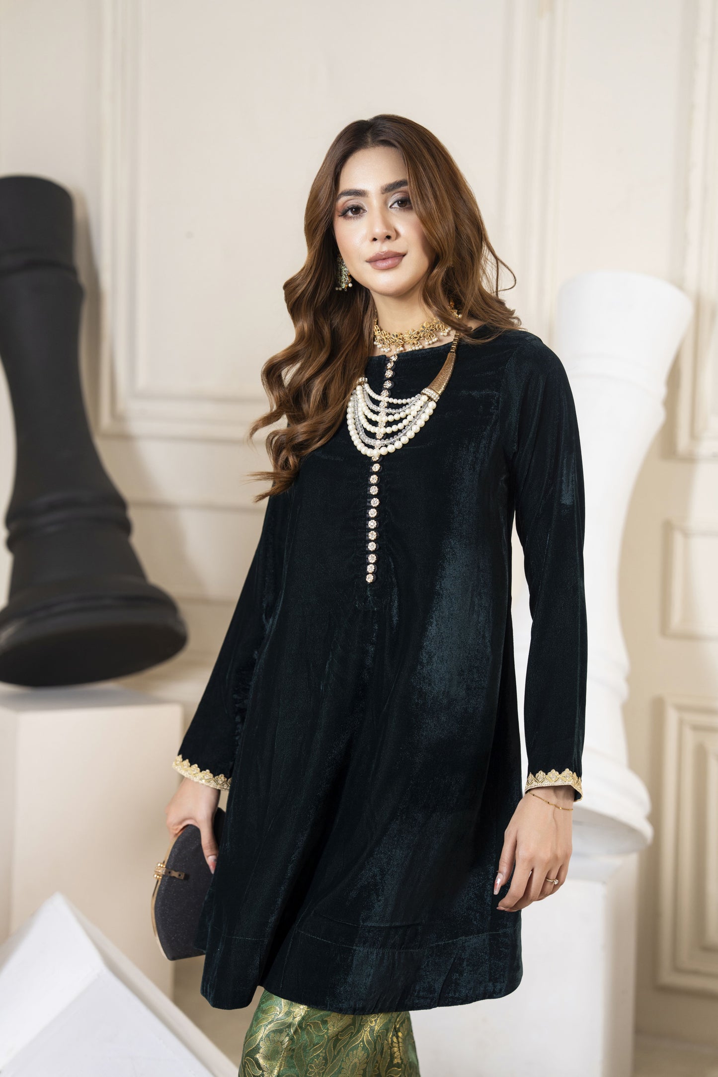 Lavish Legacy Green 2 Pcs Velvet Ready to Wear Dress