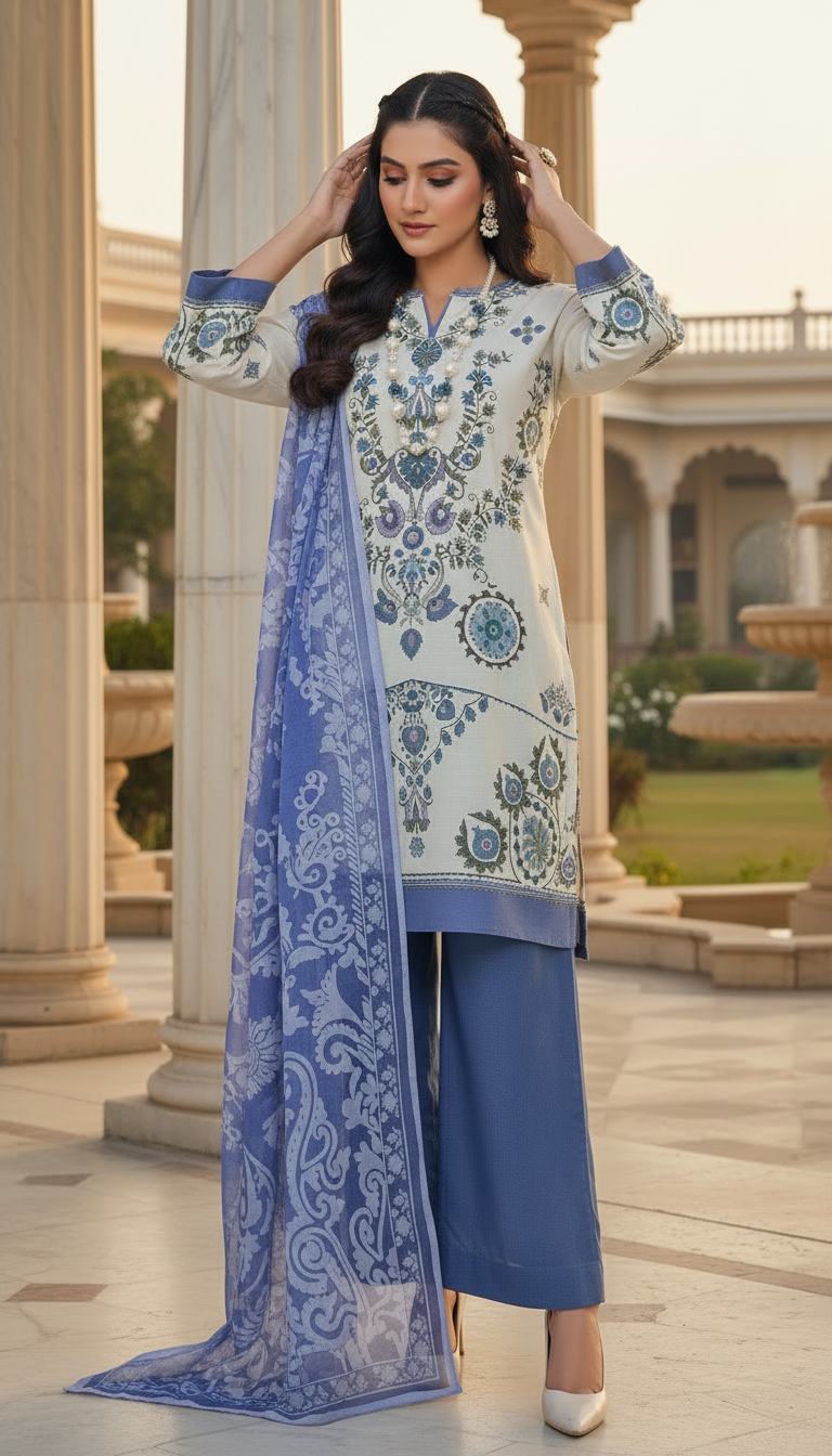 Cream Pearl Ready to Wear 3 Pcs Lawn Dress