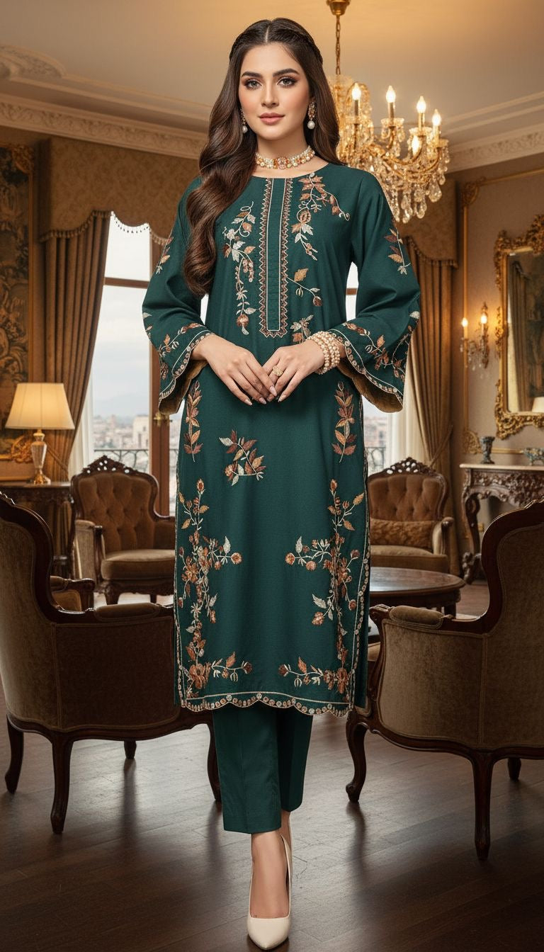 Momal Teal Ready to Wear 2 pcs embroidered Dress