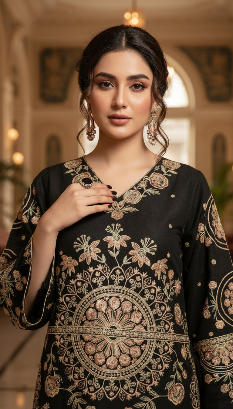 Zawaira Ready to Wear 2 Pcs Embroidered Kaftan Dress