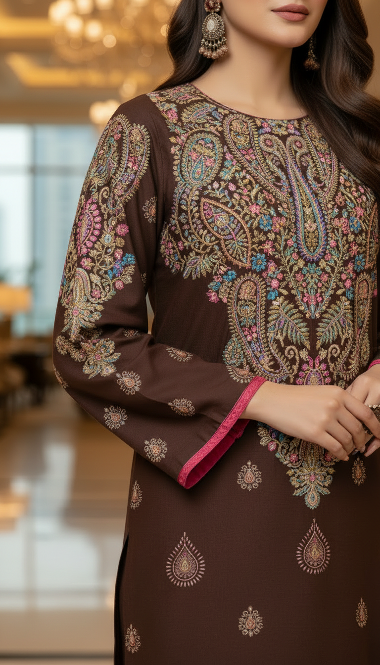 Parsa Brown Ready to Wear 2 Pcs Kaftan Dress