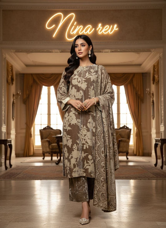 Sehar French Velvet 3 Pcs Dress with Velvet Shawl