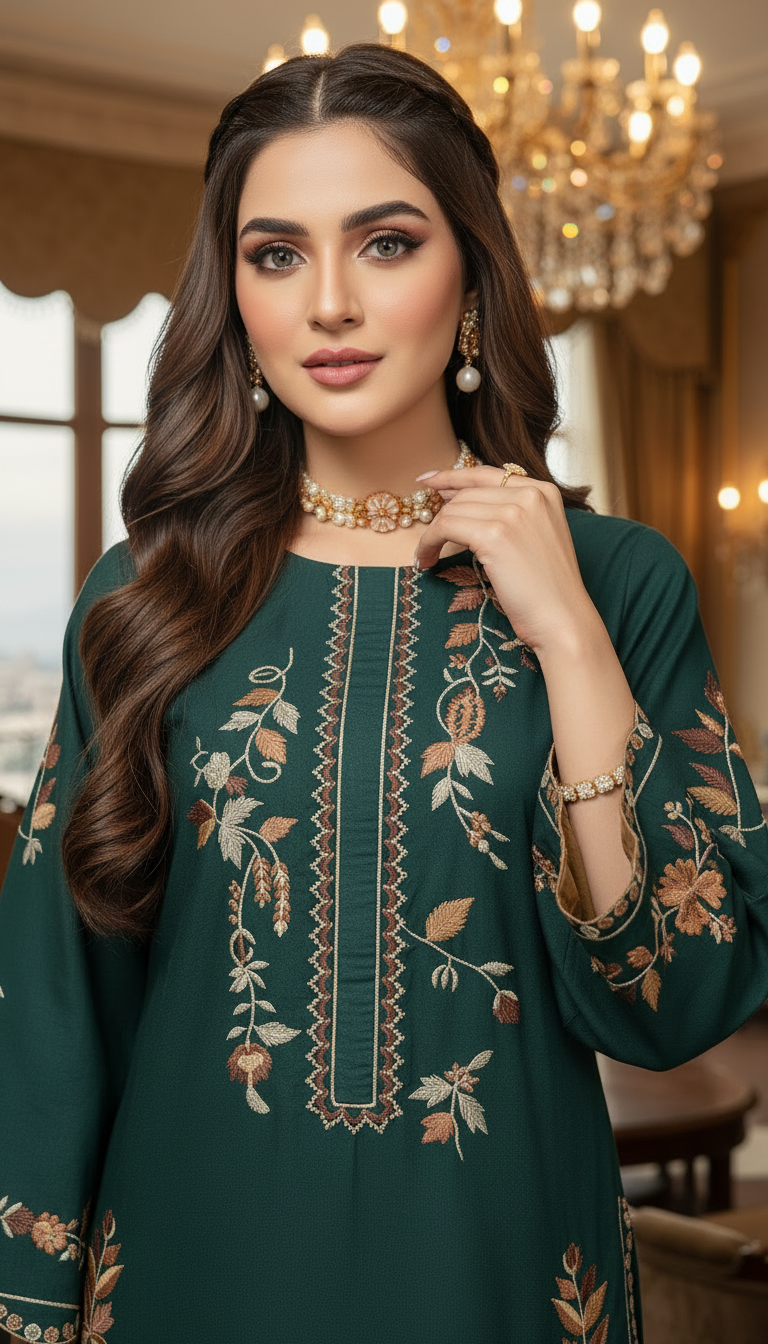 Momal Teal Ready to Wear 2 pcs embroidered Dress