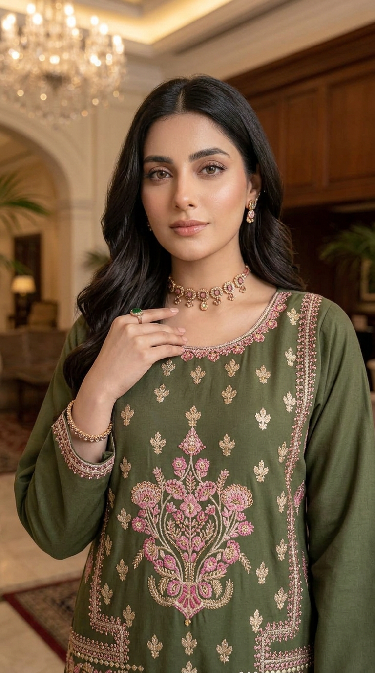 Naksh Green Ready to Wear 2 Pcs Embroidered Dress