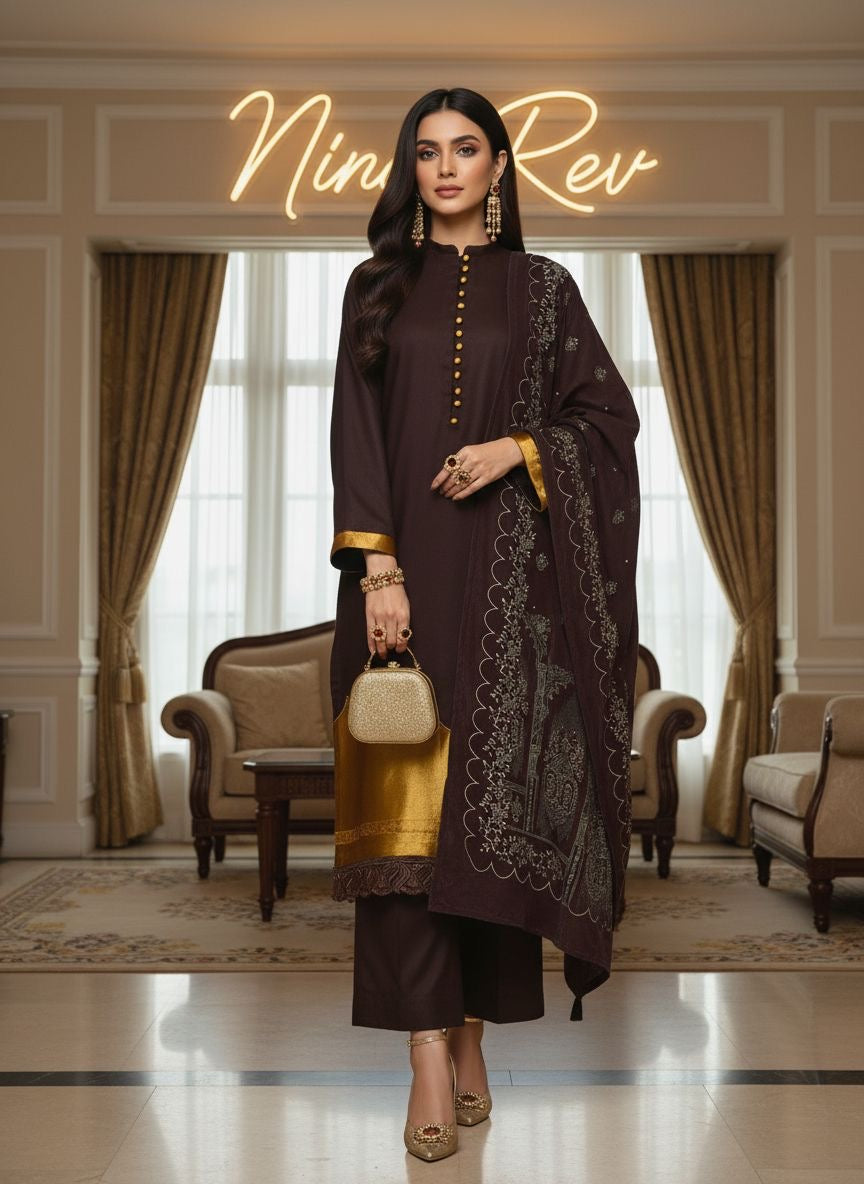 Rehmat Ready to Wear 3 Pcs Dress with Velvet Shawl