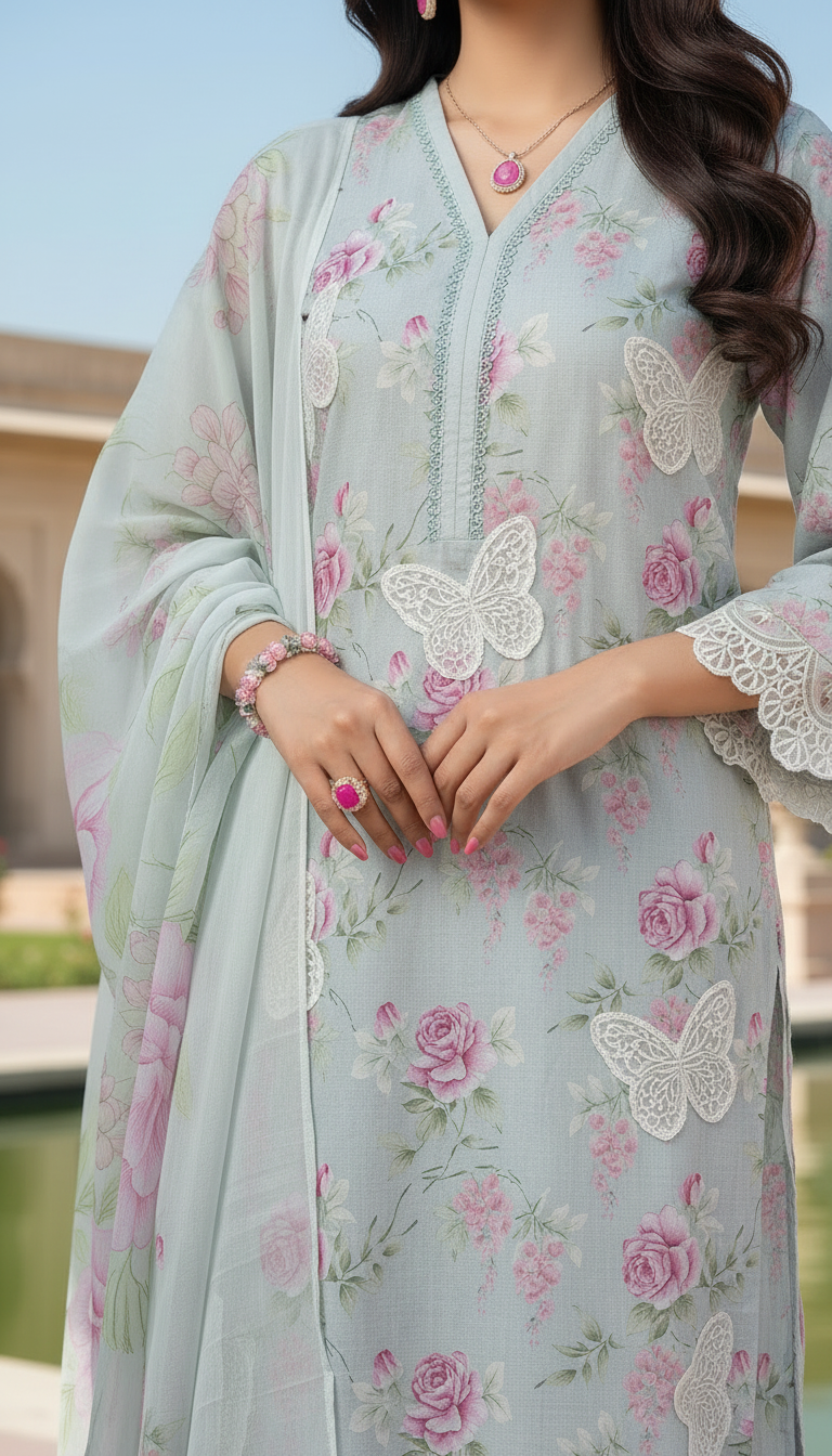 Grey Deluxe Ready to Wear 3 Pcs Embroidered Dress with Chiffon dopatta
