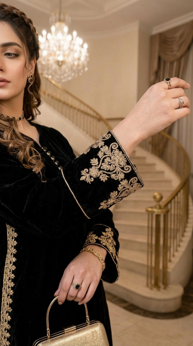 Shaab Velvet Ready to Wear 2 Pcs Embroidered Dress