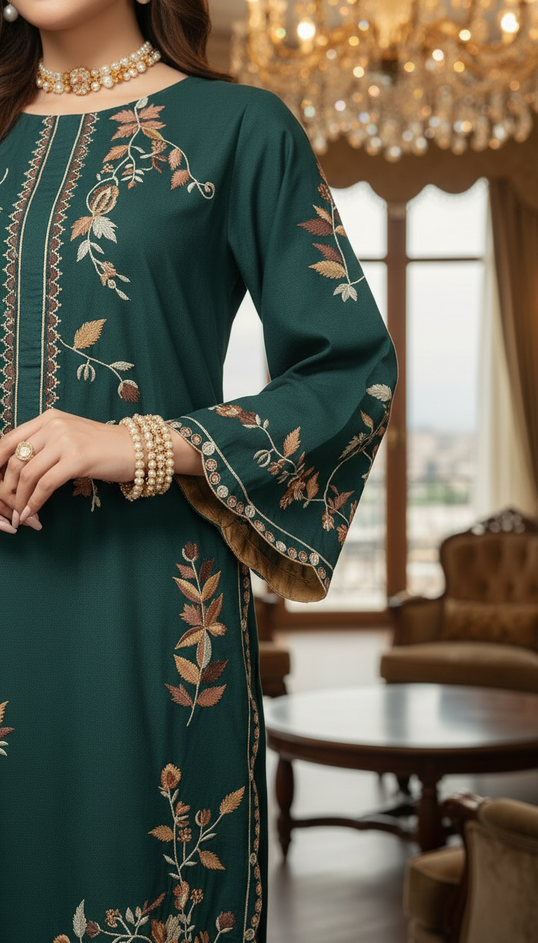 Momal Teal Ready to Wear 2 pcs embroidered Dress