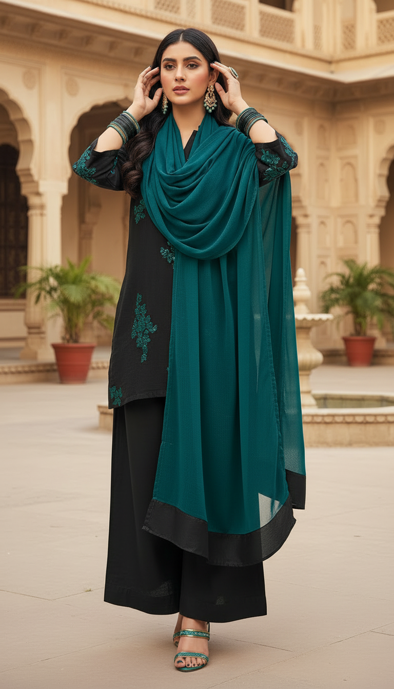 Shab Black Fully embroidered 3 pcs Dress