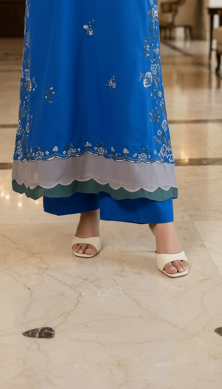 Rena Blue Ready to Wear 2 Pcs Embroidered Dress