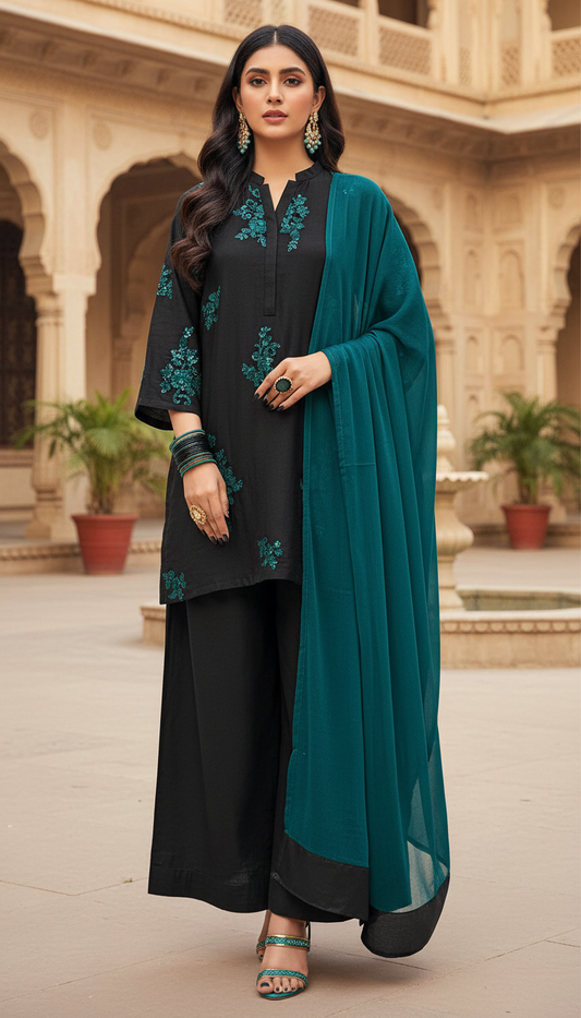 Shab Black Fully embroidered 3 pcs Dress