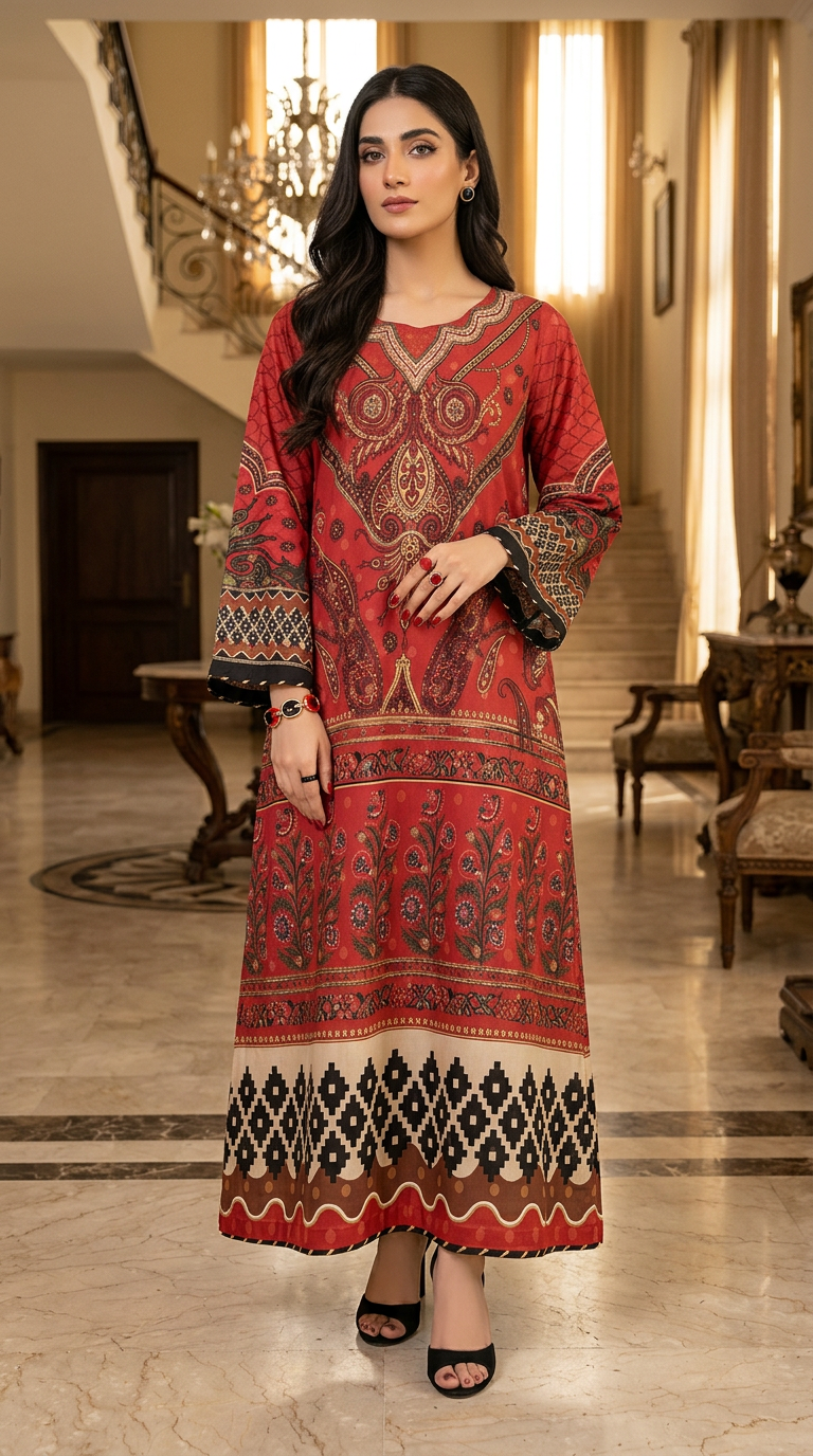 Veena Ready to Wear 2 Pcs Lawn Kaftan Dress