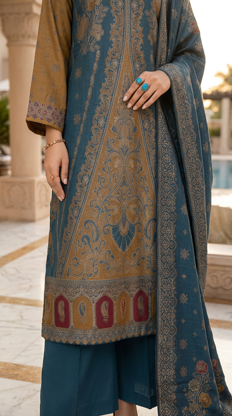Ashrafi Pashmina Ready to Wear 3 Pcs Dress with Pashmina Shawl